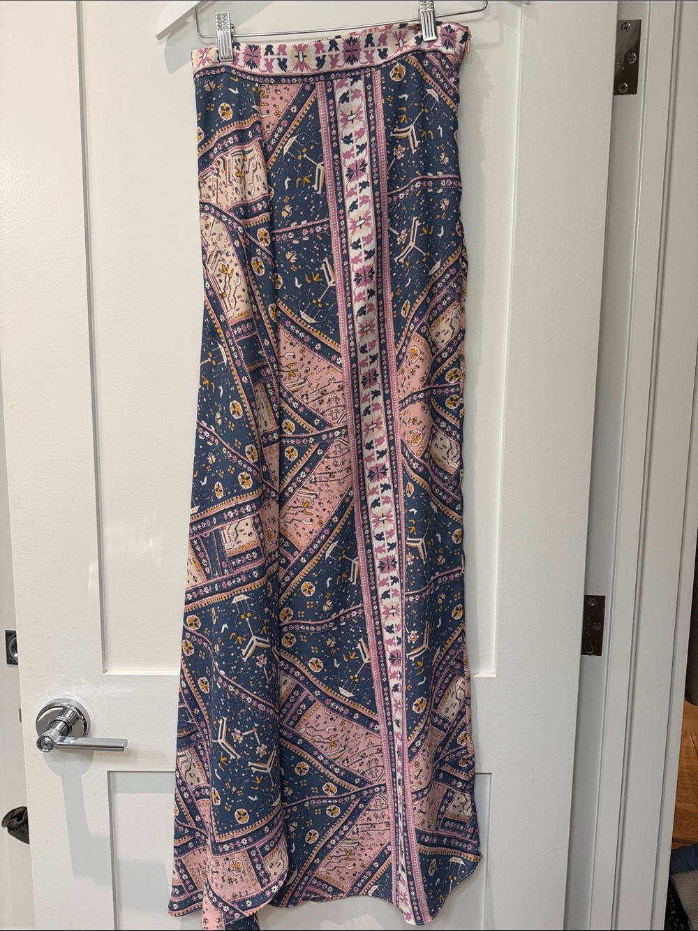 Olivaceous Navy and Pink Boho Printed Maxi Skirt